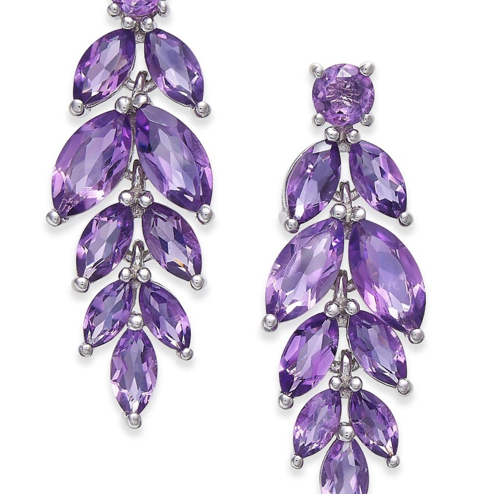 Purple Amethyst Leaf Vine Drop Earrings